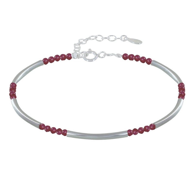 Bracelet Argent Tubes et Perles Facettées de Tourmaline Rose M3