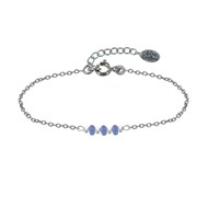 Bracelet Chaine Argent Rhodié Trois Perles de Tanzanite Facettées