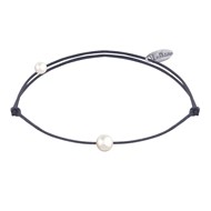 Bracelet Lien Petite Perle Blanche - Gris