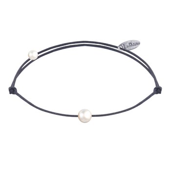Kleine witte parel schakelarmband - Grijs