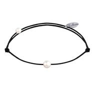 Bracelet Lien Petite Perle Blanche - Noir