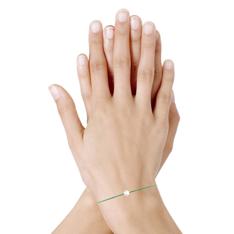 Bracelet Lien Petite Perle Blanche - Vert - vue 2