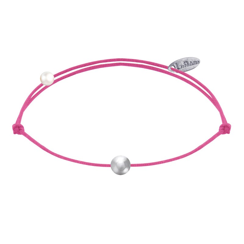 Bracelet Lien Petite Perle Argent - Fuchsia
