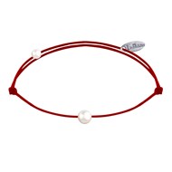 Bracelet Lien Petite Perle Blanche - Rouge