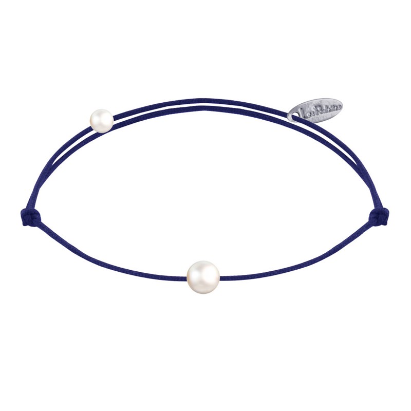 Bracelet Lien Petite Perle Blanche - Bleu Navy