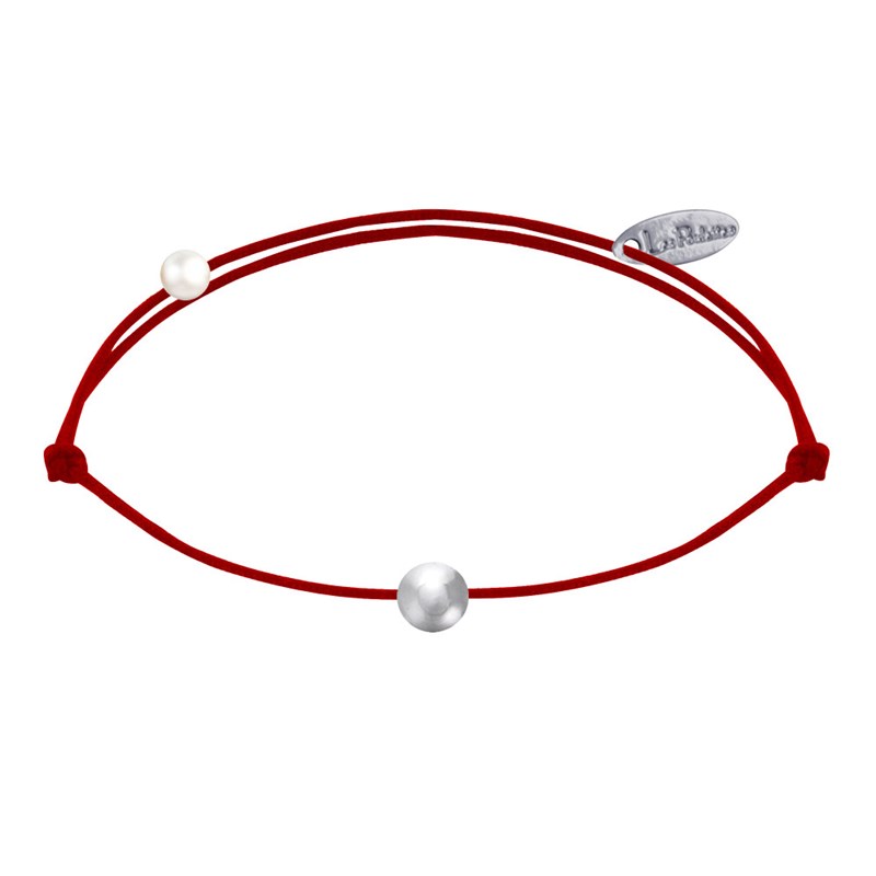 Bracelet Lien Petite Perle Argent - Rouge
