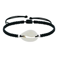 Bracelet Argent 925 Cauris Lien Tréssé - Noir