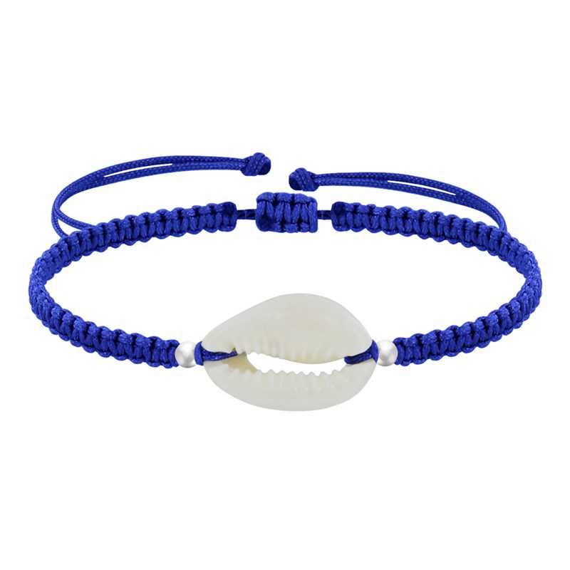 Bracelet Argent Cauris Lien Tréssé - Bleu