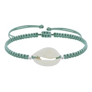 Bracelet Argent 925 Cauris Lien Tréssé - Bleu Vert