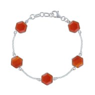 Bracelet Argent 925 Cinq Hexagones d'Agate Rouge Facettés