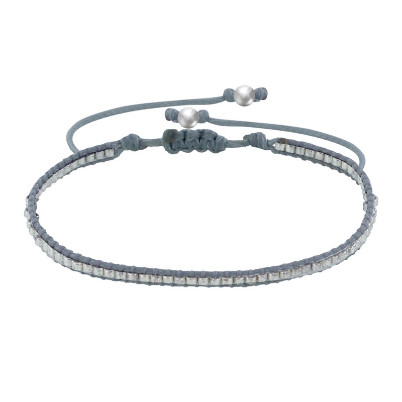 Bracelet Perles Grises Lien Tréssé Gris Foncé