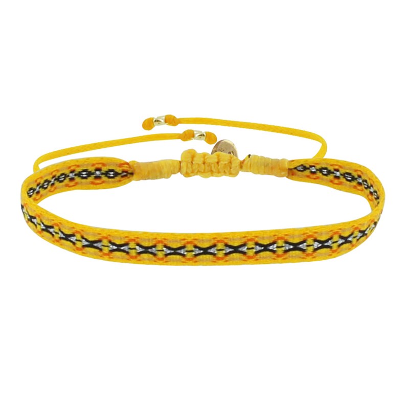 Bracelet Lien Tissé Jaune Croix Noires et Argentées