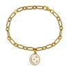 Bracelet Laiton Doré Breloque Ronde Lune et Etoiles Emaillée - Blanc - vue V1