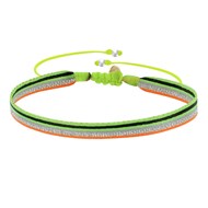 Bracelet Lien Tissé Bandes Vert Fluo Argenté et Orange Fluo