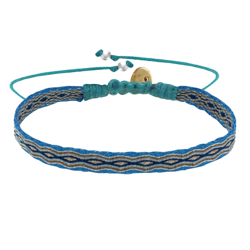 Bracelet Lien Tissé Bleu Losanges Marrons