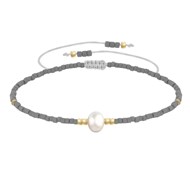 Bracelet Lien Perle d'Eau Douce Blanche et Petites Perles Mates - Gris