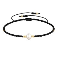 Bracelet Lien Perle d'Eau Douce Blanche et Petites Perles Mates - Noir