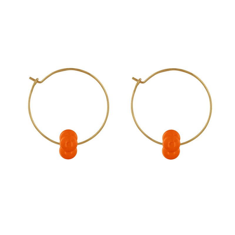 Boucles d'Oreilles Créoles Laiton Fermée et Bouquet de Perles de Verre - vue 3