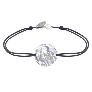 Ronde Parelmoer Medaille Maagd en Kind Schakelarmband - Grijs