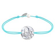 Bracelet Lien Médaille de Nacre Ronde Vierge à l'Enfant - Turquoise