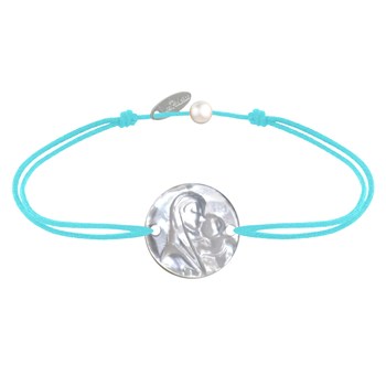 Ronde Parelmoer Medaille Maagd en Kind Schakelarmband - Turkoois