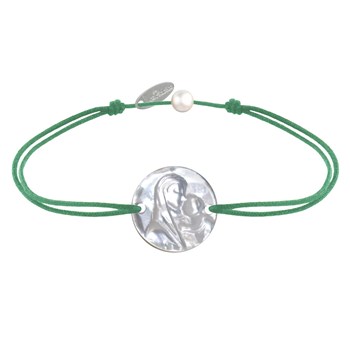 Ronde Parelmoer Medaille Maagd en Kind Schakelarmband - Groen