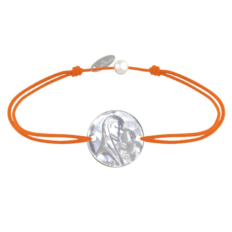 Bracelet Lien Médaille de Nacre Ronde Vierge à l'Enfant - Orange