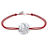 Bracelet Lien Médaille de Nacre Ronde Vierge à l'Enfant - Rouge