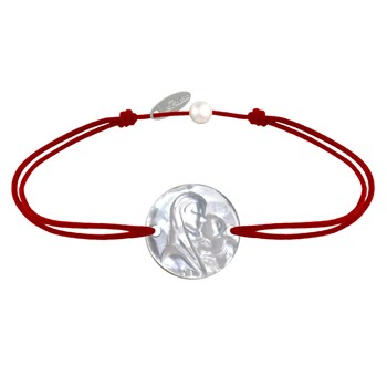 Ronde Parelmoer Medaille Maagd en Kind Schakelarmband - Rood