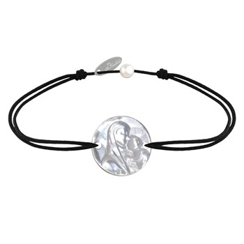 Ronde Parelmoer Medaille Maagd en Kind Schakelarmband - Zwart