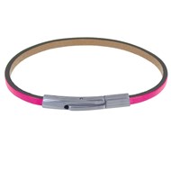 Bracelet Femme Cuir Simple Plat Fermoir Acier Inoxydable - Rose Fluo