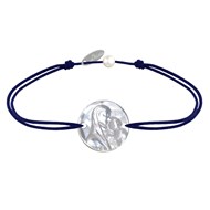 Bracelet Lien Médaille de Nacre Ronde Vierge à l'Enfant - Bleu Navy