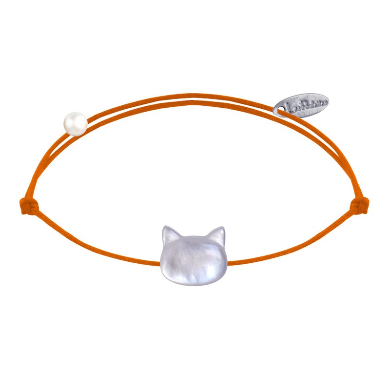 Bracelet Lien Tête de Chat en Nacre - Orange