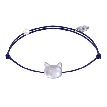 Parelmoer Cat Head Link Armband - marineblauw