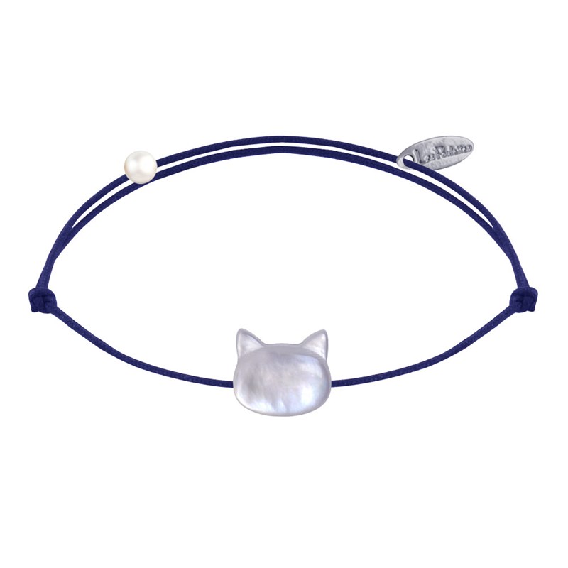 Bracelet Lien Tête de Chat en Nacre - Bleu Navy