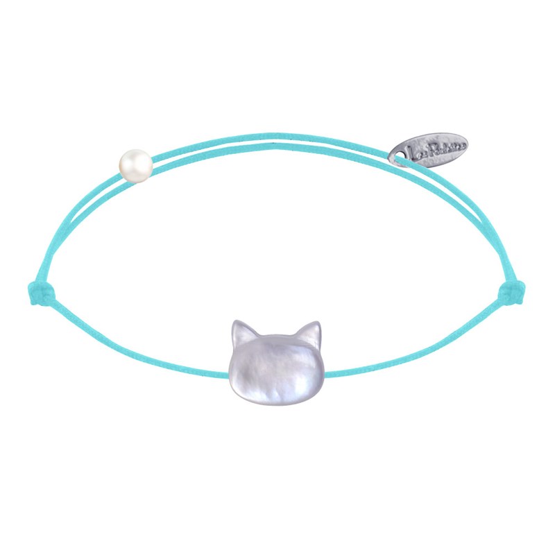 Bracelet Lien Tête de Chat en Nacre - Turquoise