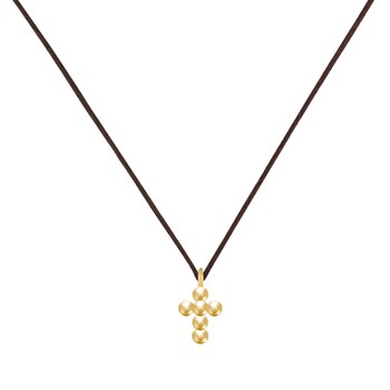 Vergulde Kleine Bal Kruis Schakel Ketting - Zwart