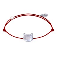 Bracelet Lien Tête de Chat en Nacre - Rouge
