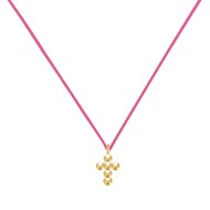 Collier Lien Plaqué Or Petite Croix de Billes - Fuchsia