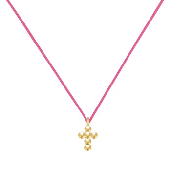 Vergulde schakelketting Klein bolletjeskruis - Fuchsia