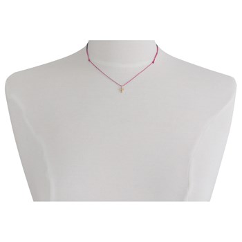 Vergulde schakelketting Klein bolletjeskruis - Fuchsia