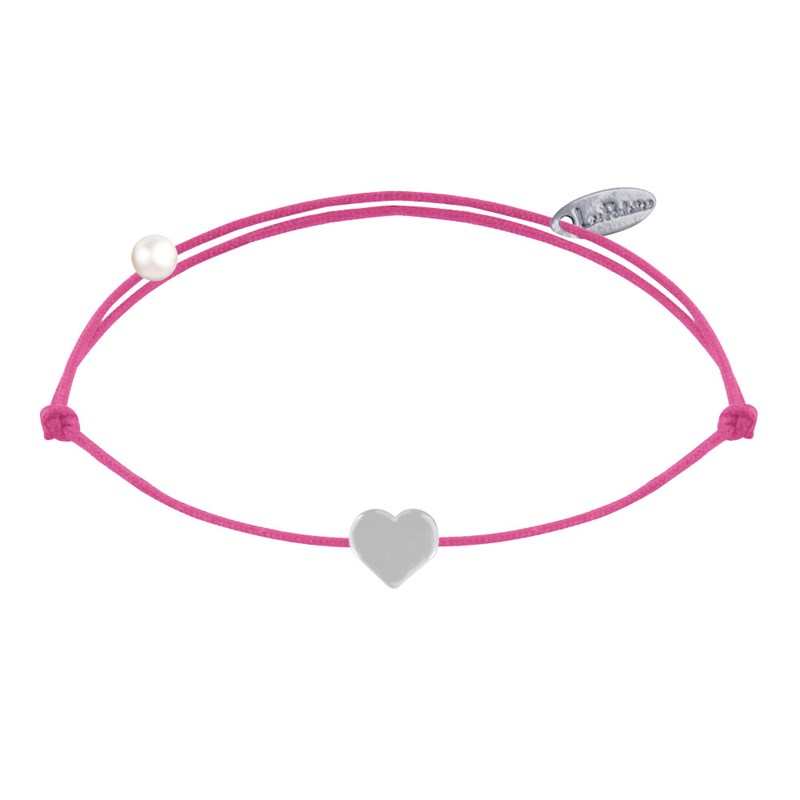 Bracelet Lien Argent Mini Coeur - Fuchsia