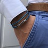 Bracelet Homme Double Tour Bicolore Cuir Tréssé Rond pour Poignet 19cm - Rouge - vue V3