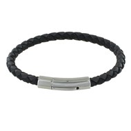 Bracelet Homme Cuir Tréssé Rond Bicolore 19cm - Gris