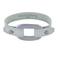 Bracelet Cuir et Maille Rectangle Plate Argent 925 - Blanc