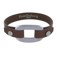 Bracelet Cuir et Maille Rectangle Plate Argent 925 - Marron foncé