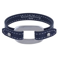 Bracelet Cuir et Maille Rectangle Plate Argent 925 - Bleu Navy