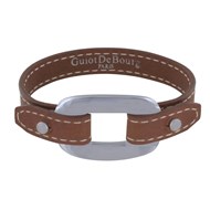 Bracelet Cuir et Maille Rectangle Plate Argent 925 - Marron clair