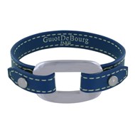 Bracelet Cuir et Maille Rectangle Plate Argent 925 - Bleu