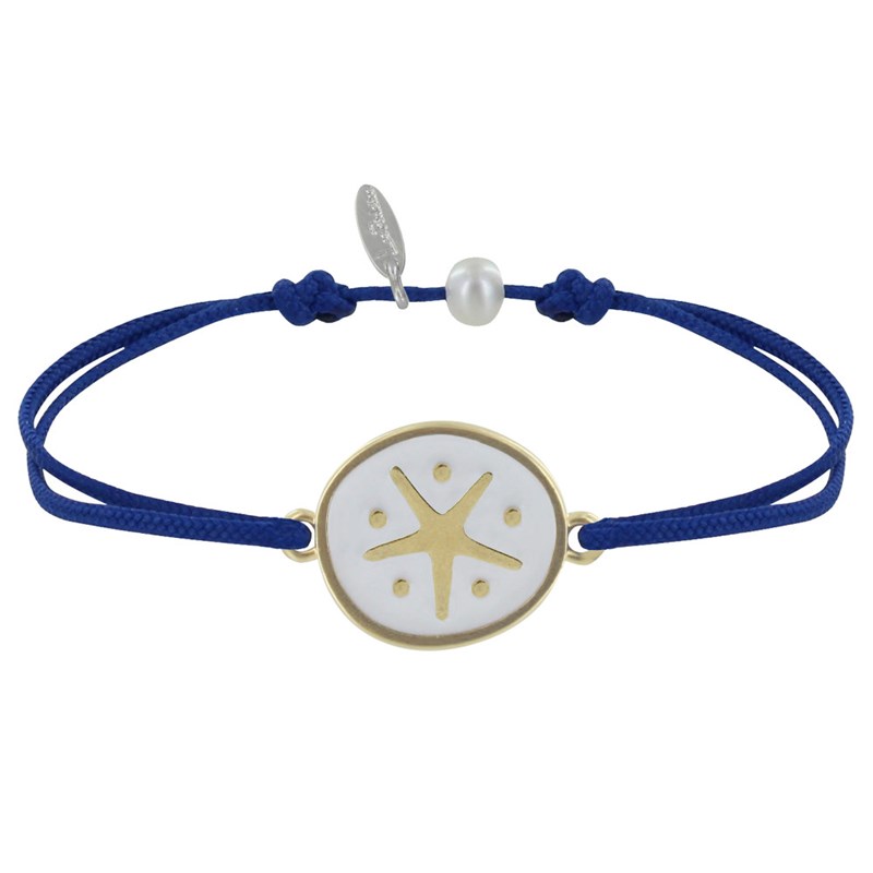 Bracelet Lien Médaille en Laiton Etoile émaillée Blanche - Bleu